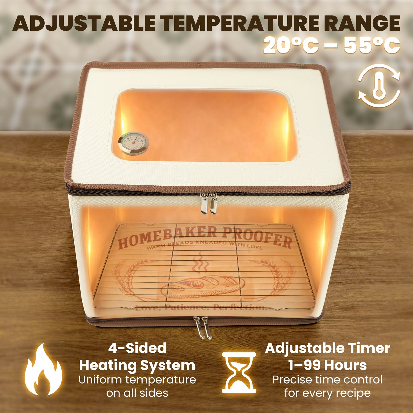 Bread Dough Proofing Box – 4-Sided Heated Bread Proofer (68°F–131°F), Upgraded 2026 Model with Temperature & Timer Control