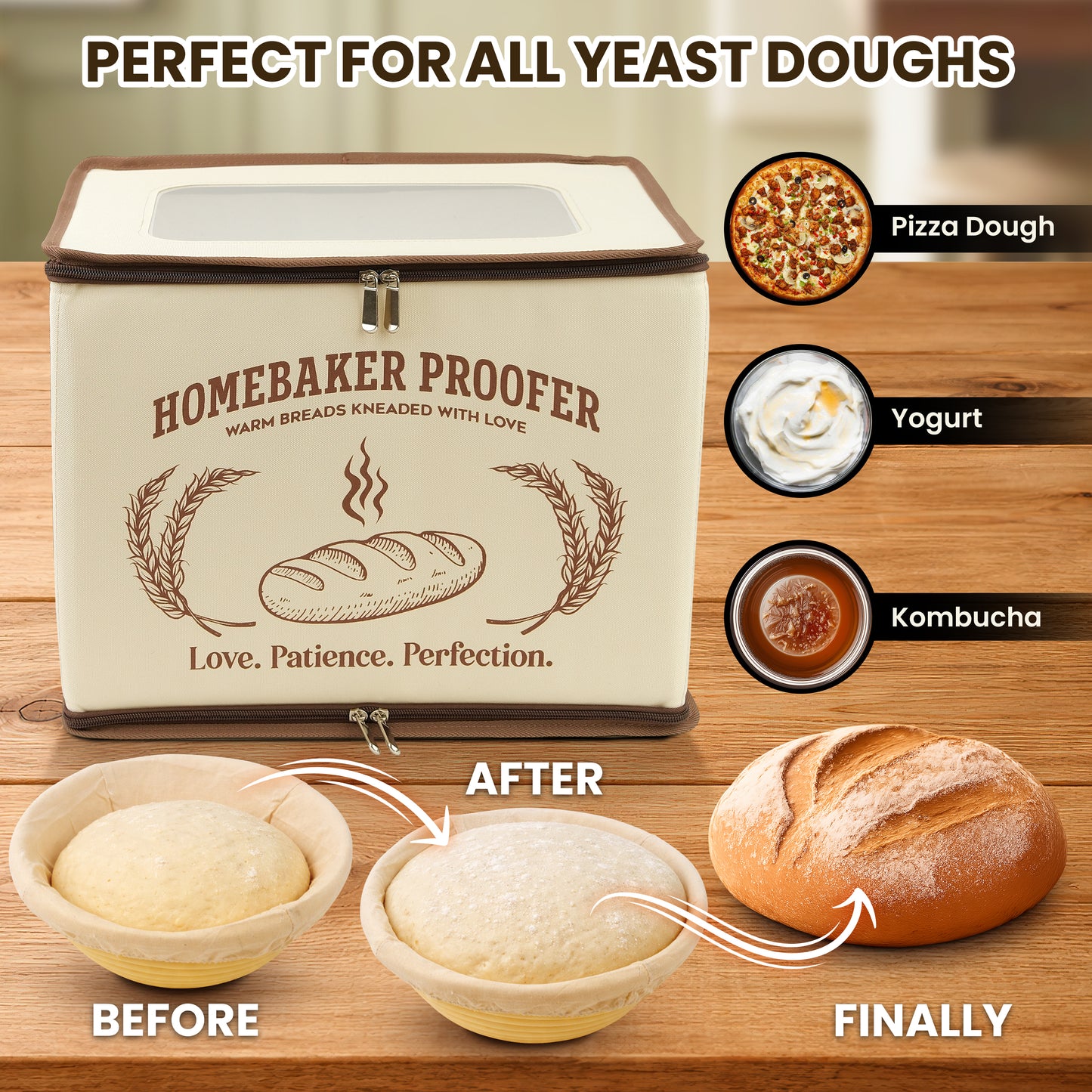 Bread Dough Proofing Box – 4-Sided Heated Bread Proofer (68°F–131°F), Upgraded 2026 Model with Temperature & Timer Control
