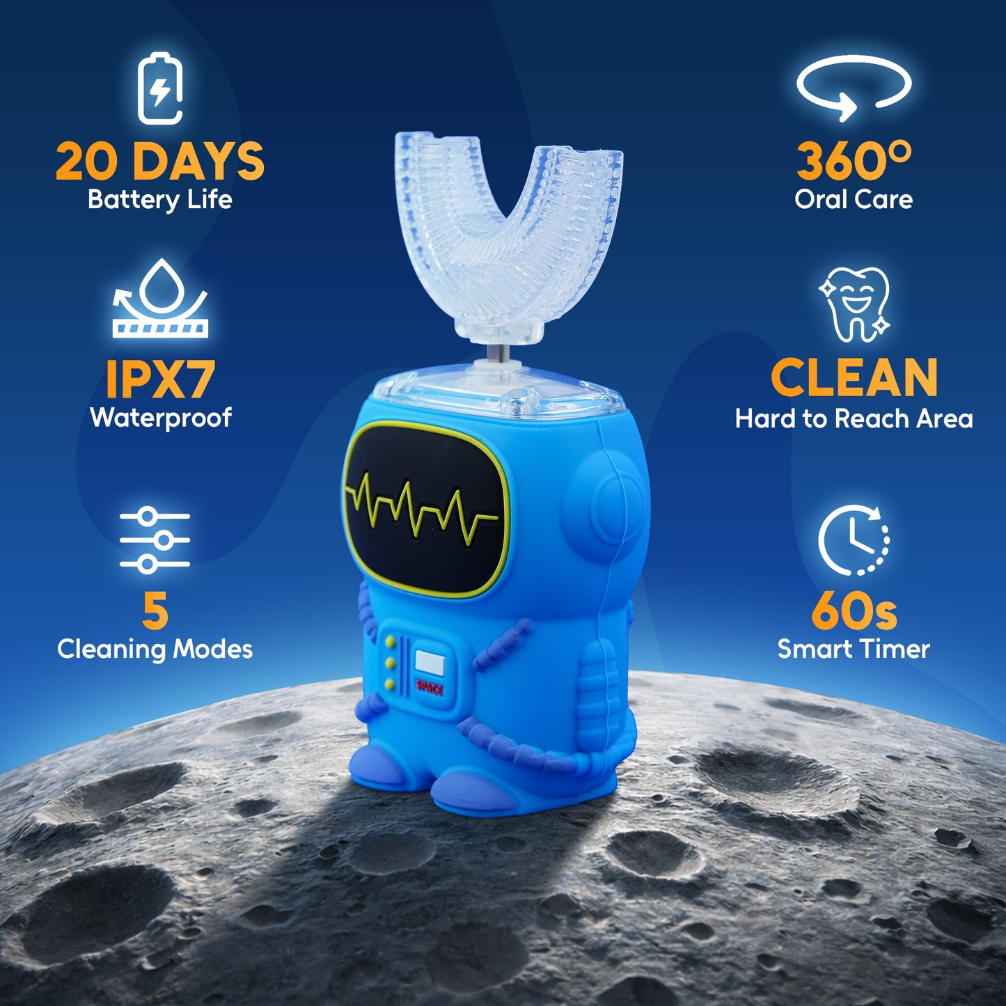 Kids U-Shaped Toothbrush – 360° Clean in 60 Seconds, Fun & Easy Brushing with 5 Modes, Soft Silicone Design (Ages 2–14)